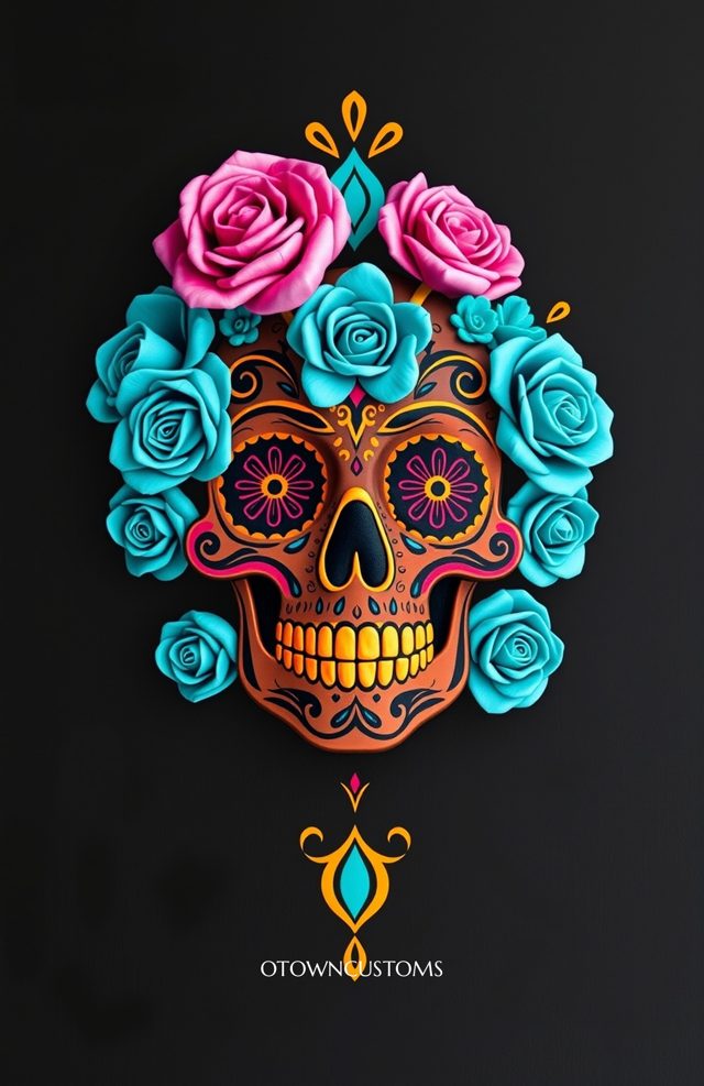 Teal Rose Skull