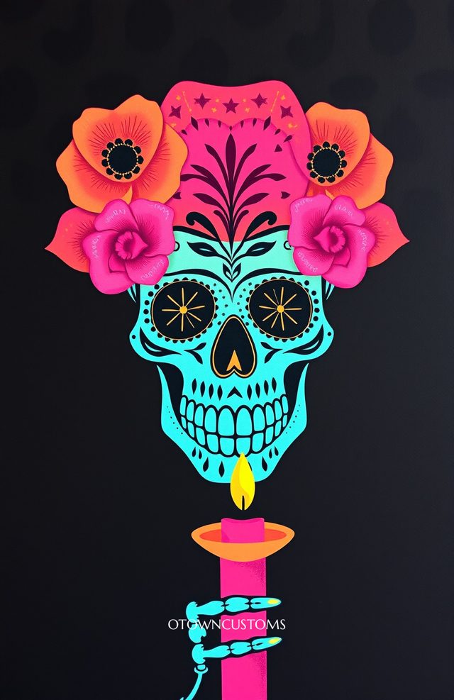 Marigold Skull Candle