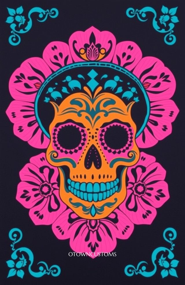 Teal Papel Picado Skull