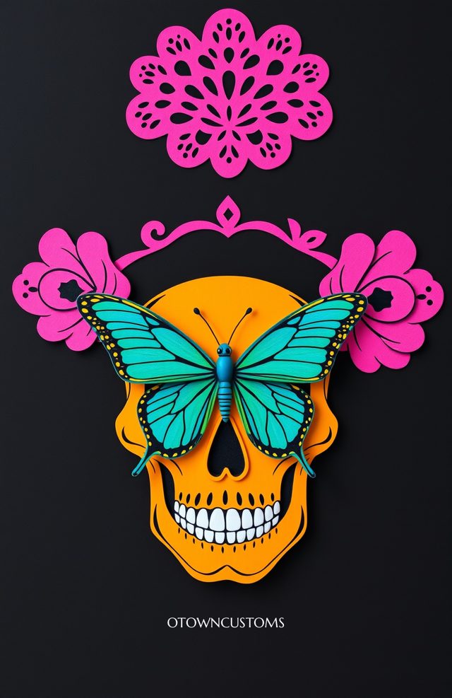 Marigold Skull Teal Butterfly