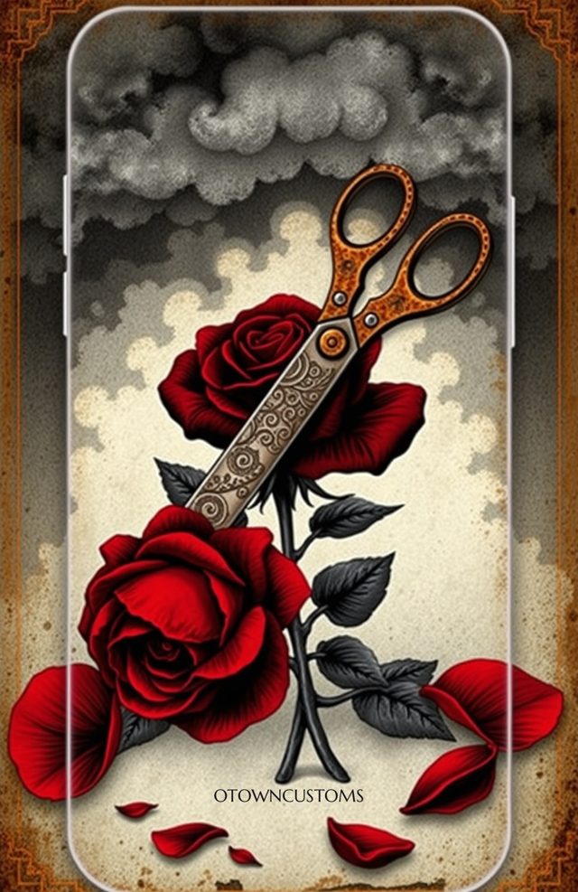 Black Rose with Rusted Scissors