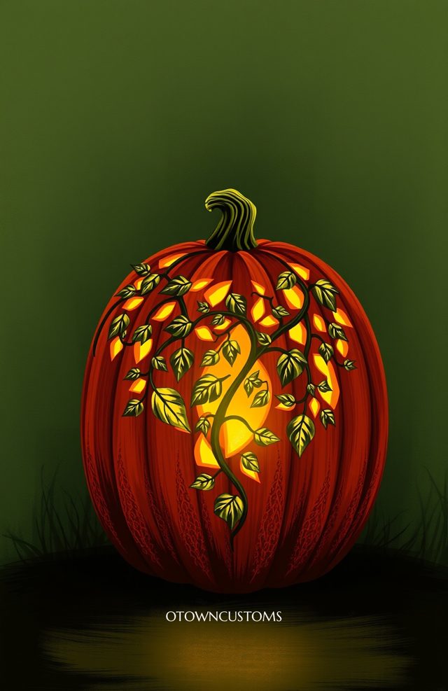 Pumpkin with Glowing Vine Patterns