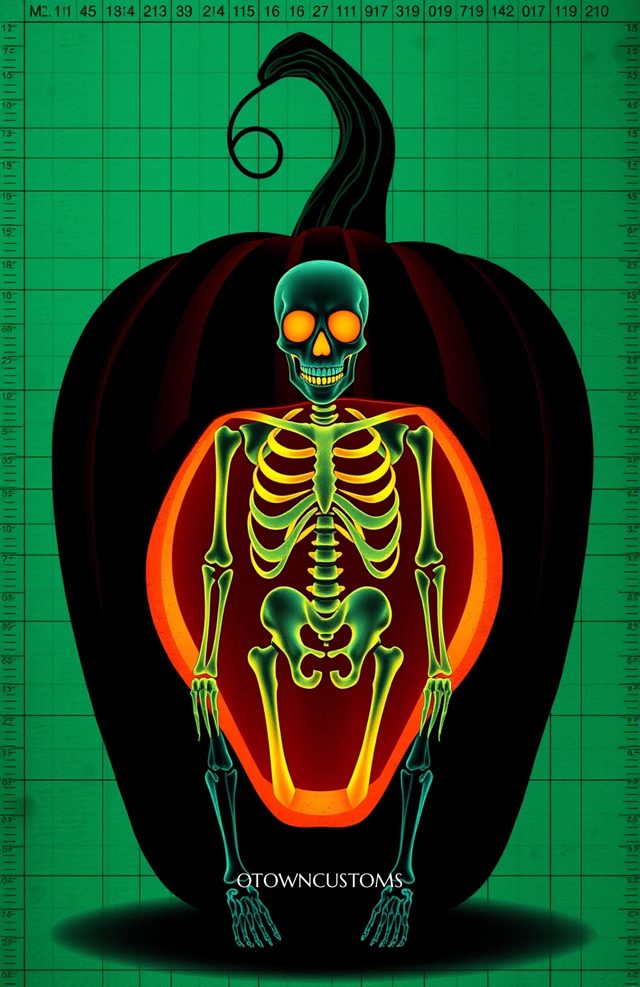Pumpkin with Glowing X-Ray Skeleton
