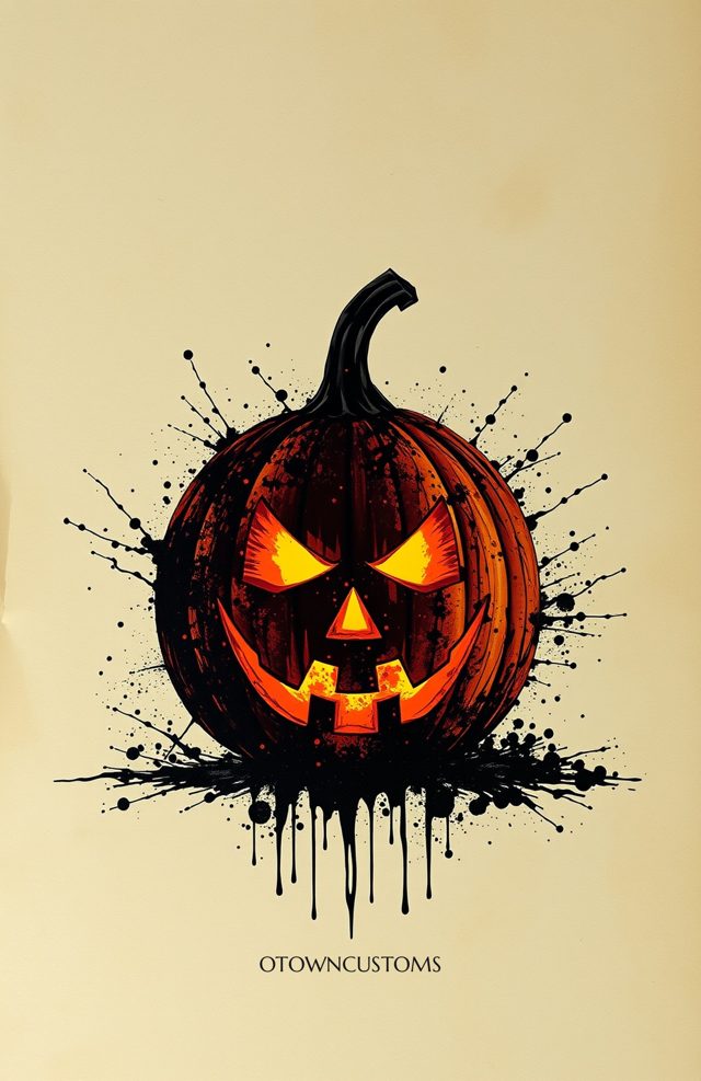 Pumpkin with Glowing Ink Splatter