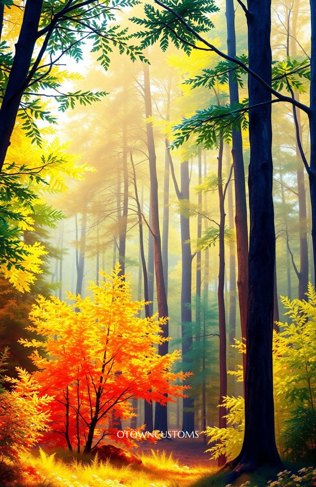 Autumn Forest Scene Bright Forest Watercolor