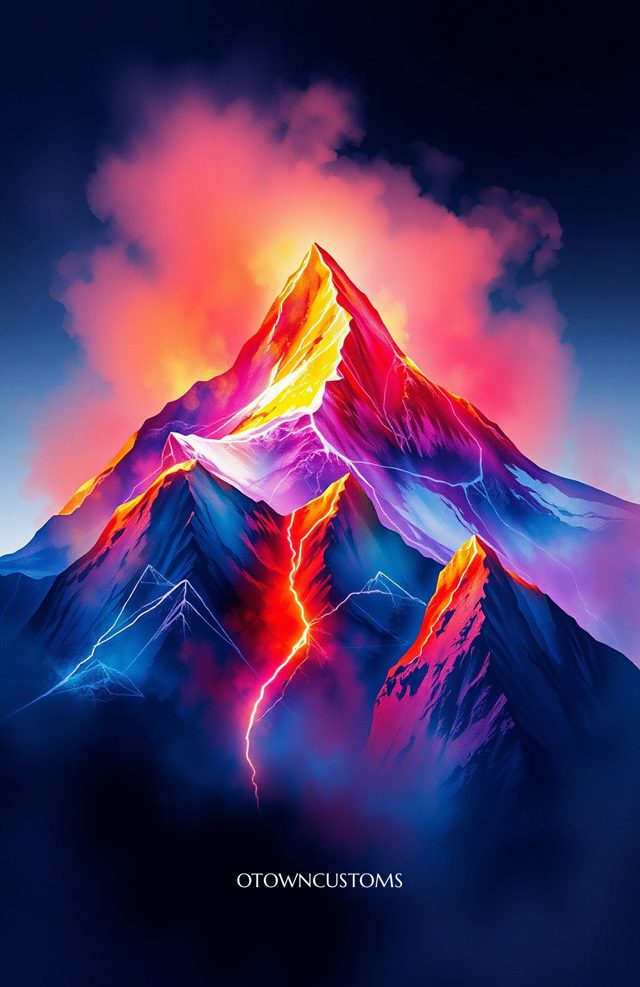 Electric Neon Mountain Watercolor