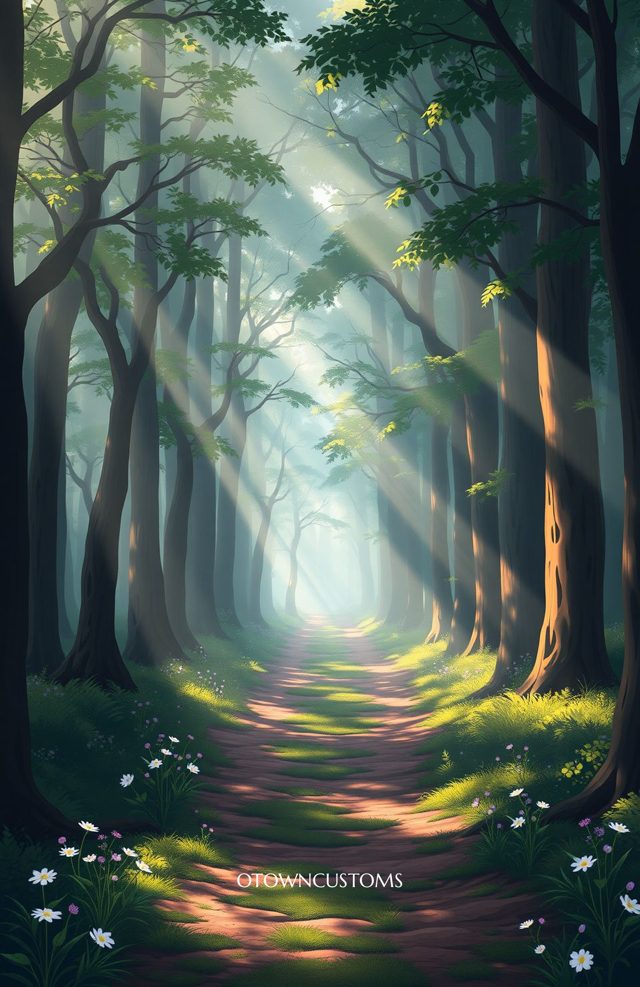 Sun-Dappled Misty Forest Path