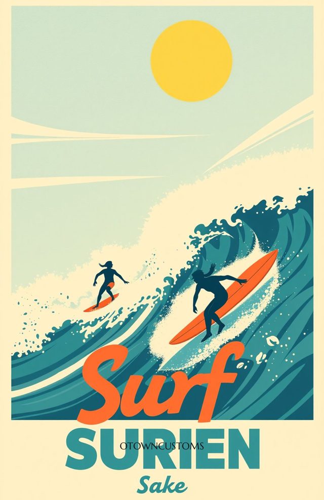 Retro Art Deco Surf Poster Waves