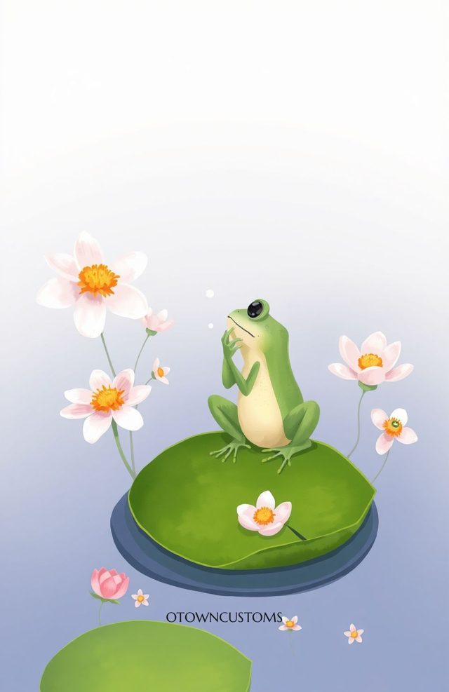 Watercolor Frog Flowers Quirky Reflective Art