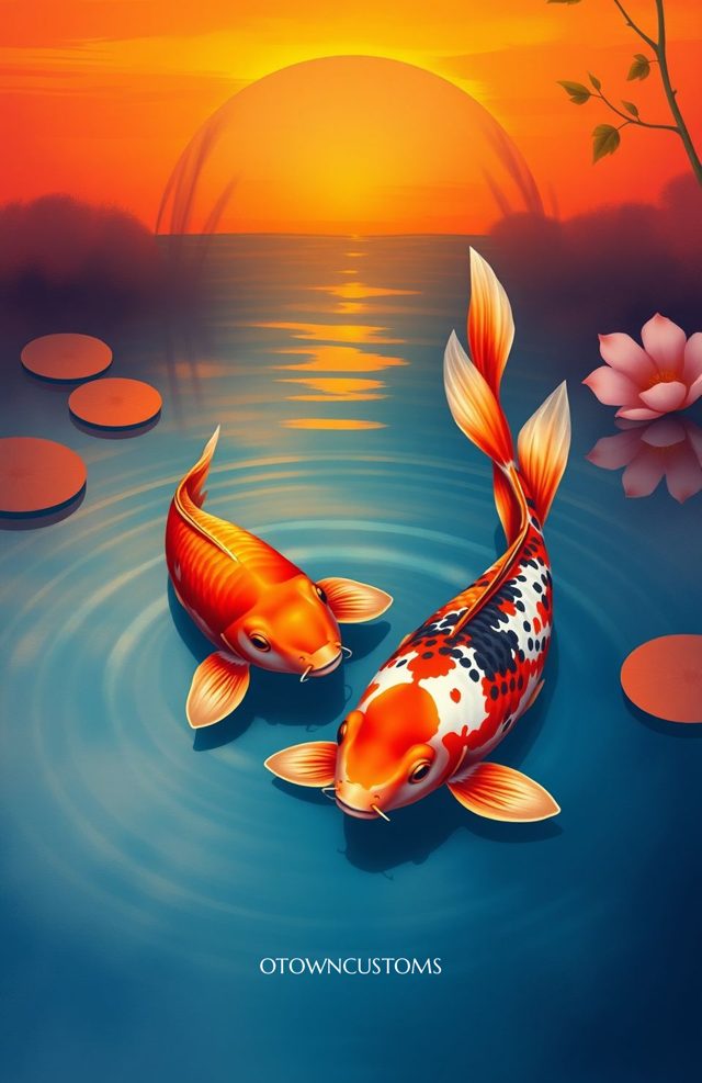 Vibrant Koi Sunset Sunset Koi Pond