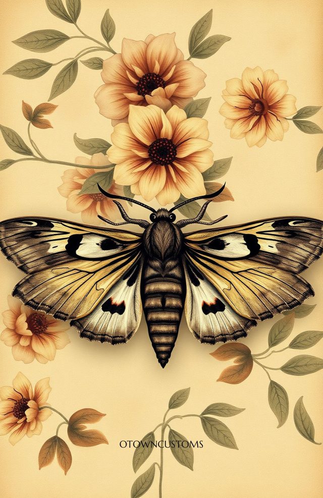 Vintage Botanical Floral Moth