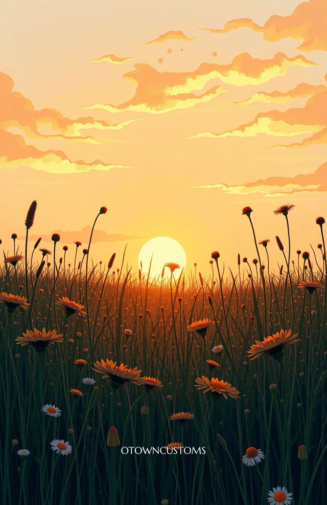 Impressionistic Sunset Field Dreamy Golden Hour