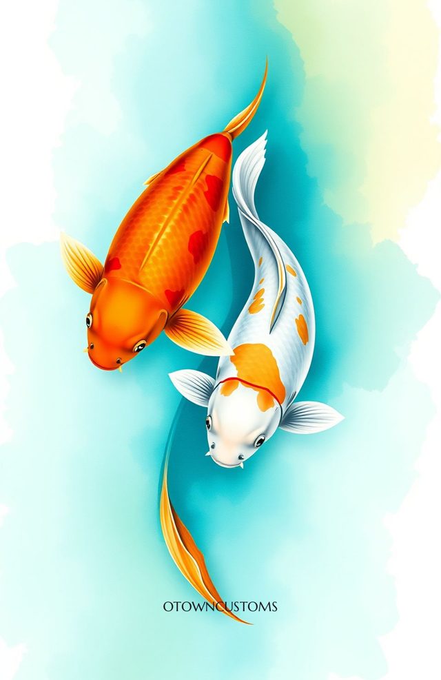 Vibrant Aquatic Illustration Watercolor Koi Pond