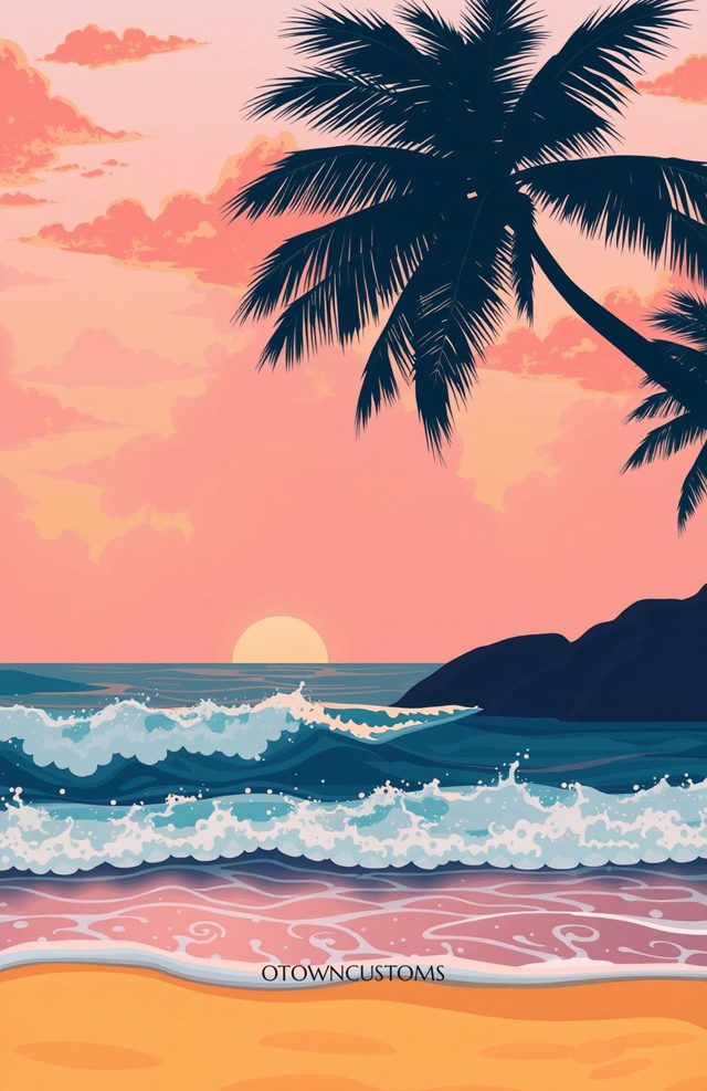 Sunset Beach Waves Serenity