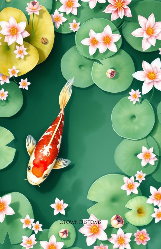Watercolor Koi Lily Pond