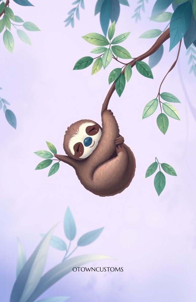 Sleepy Sloth Whimsical Cartoon
