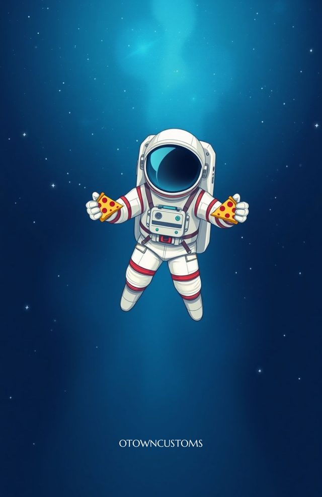 Cartoon Astronaut Floating Pizza