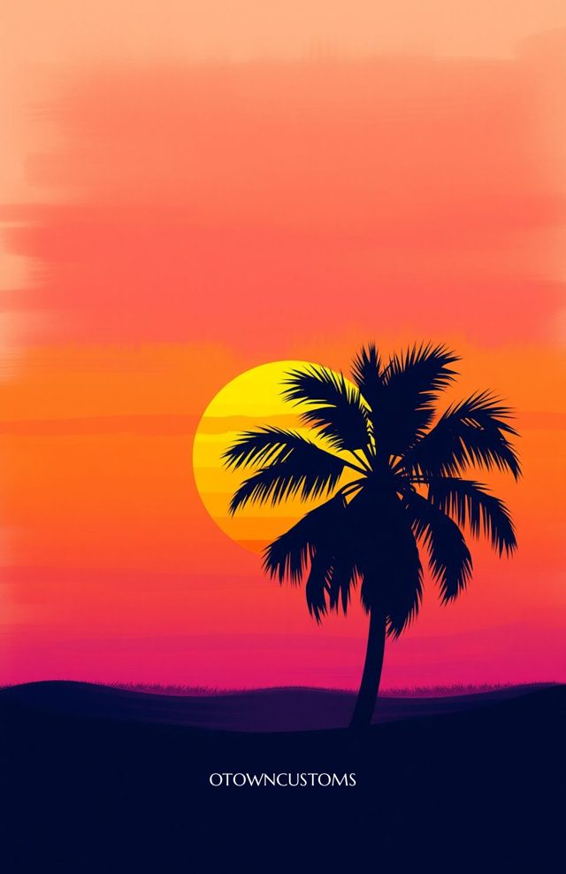 Retro Sunset Palm Silhouette