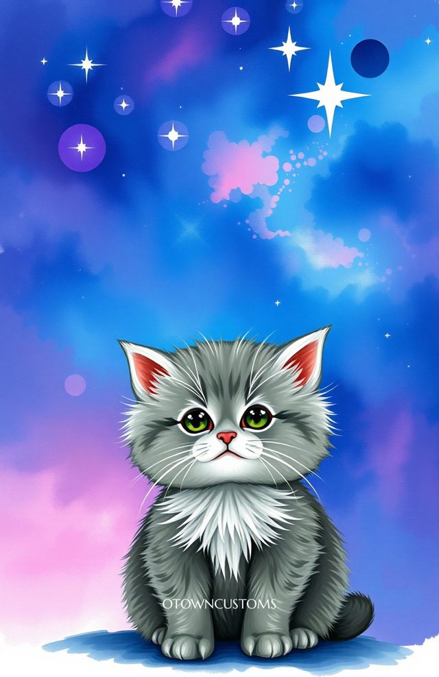 Digital Painting Galactic Whiskered Space Cat