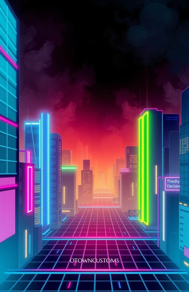 Abstract Neon Cityscape Grid
