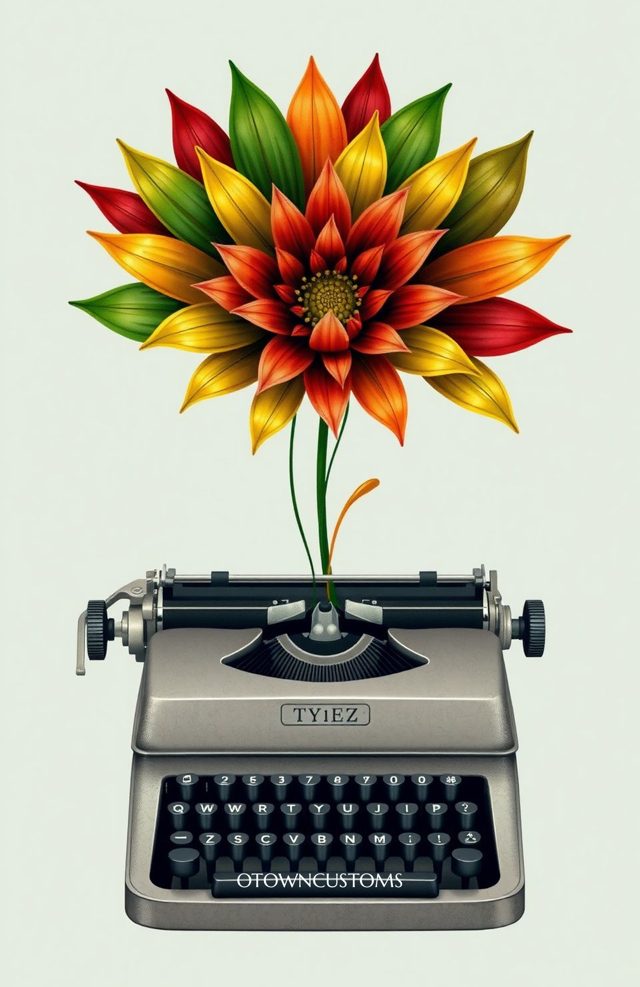 Vintage Typewriter Flower Ink Bloom