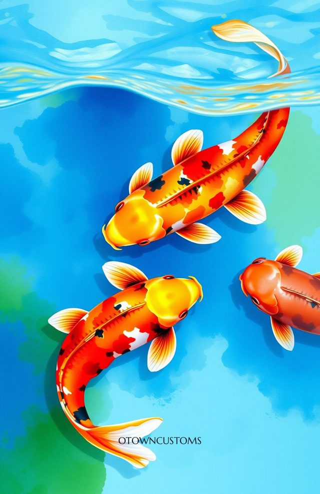 Watercolor Koi Pond Vibrant Fish