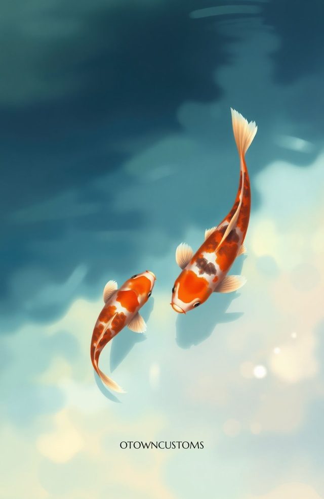 Koi Pond Serene Reflection Painterly Fish