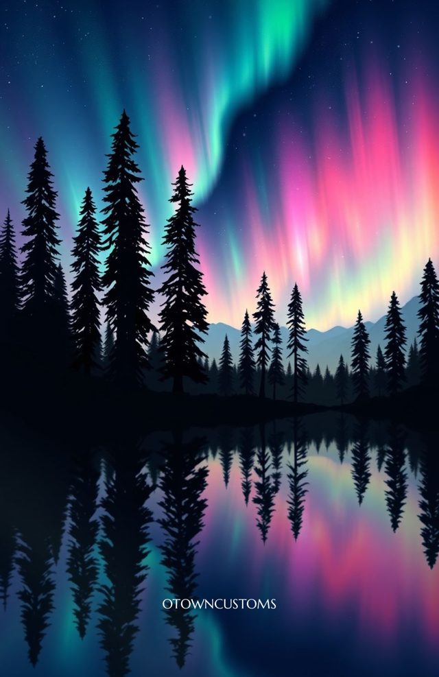 Serene Aurora Borealis Northern Lights Forest