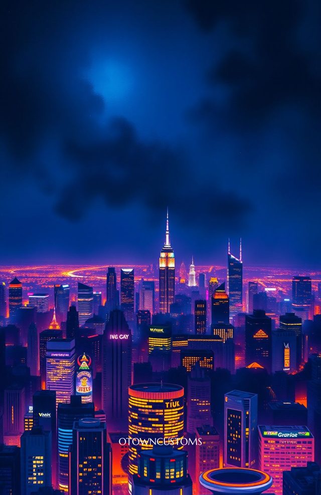 Neon City Skyline Urban