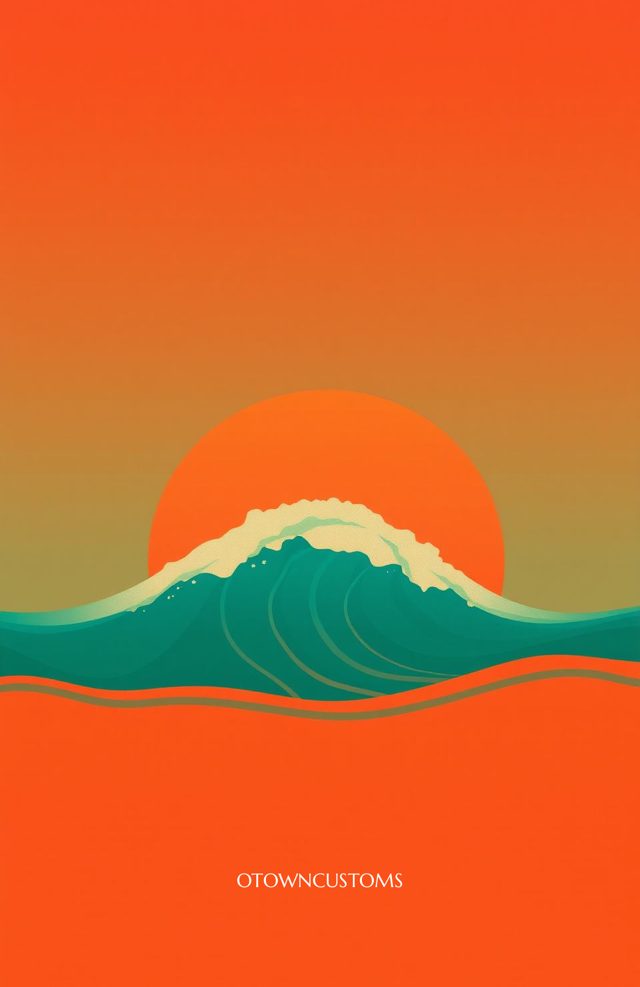 Minimalist Wave Art Retro Sunset