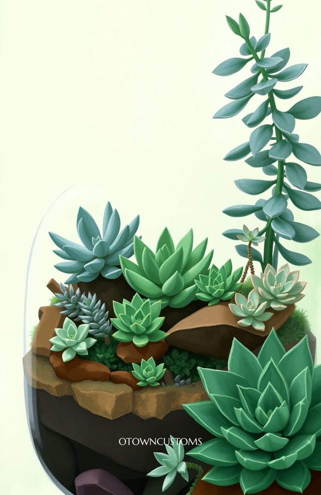 Succulent Terrarium Garden Scene Illustration