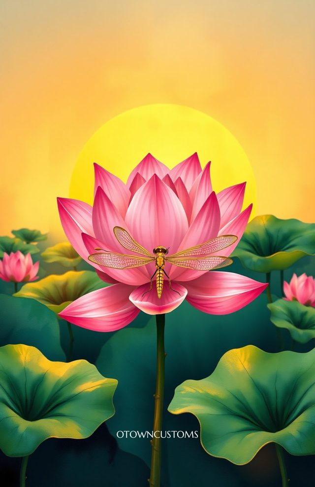 Serene Lotus Dragonfly Pond