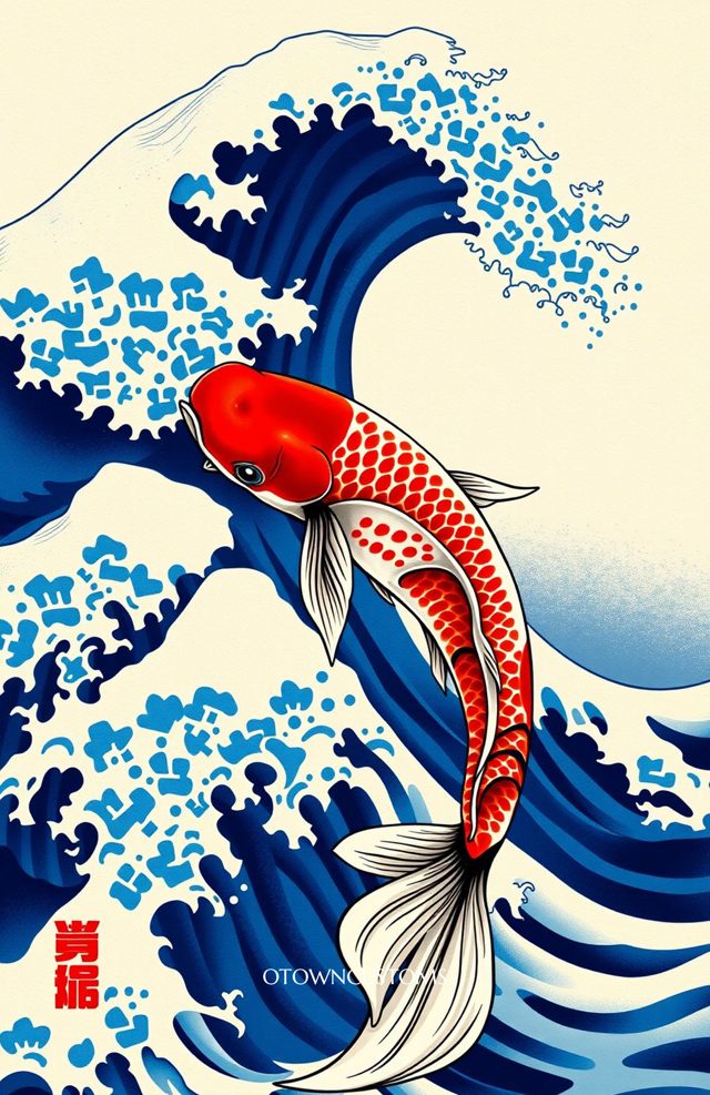 Great Wave Koi Japanese Ocean Art