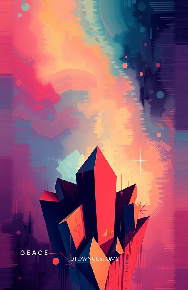 Abstract Glitch Art Geometric Crystal
