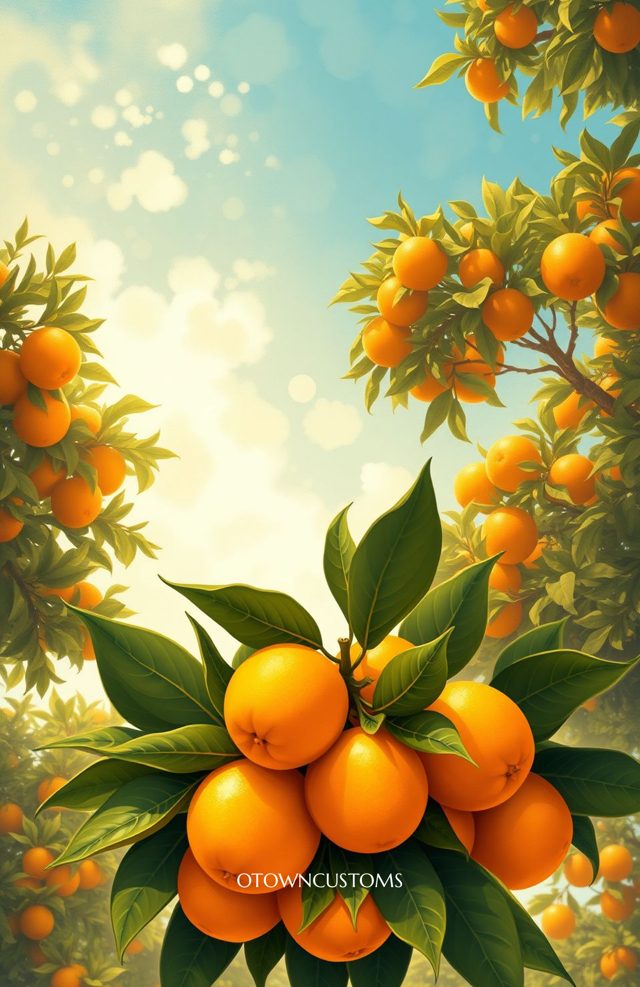 Vintage Citrus Grove Illustration Vibrant