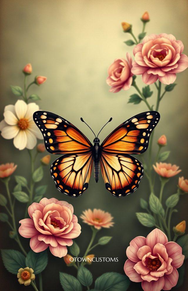 Painterly Floral Butterfly Garden