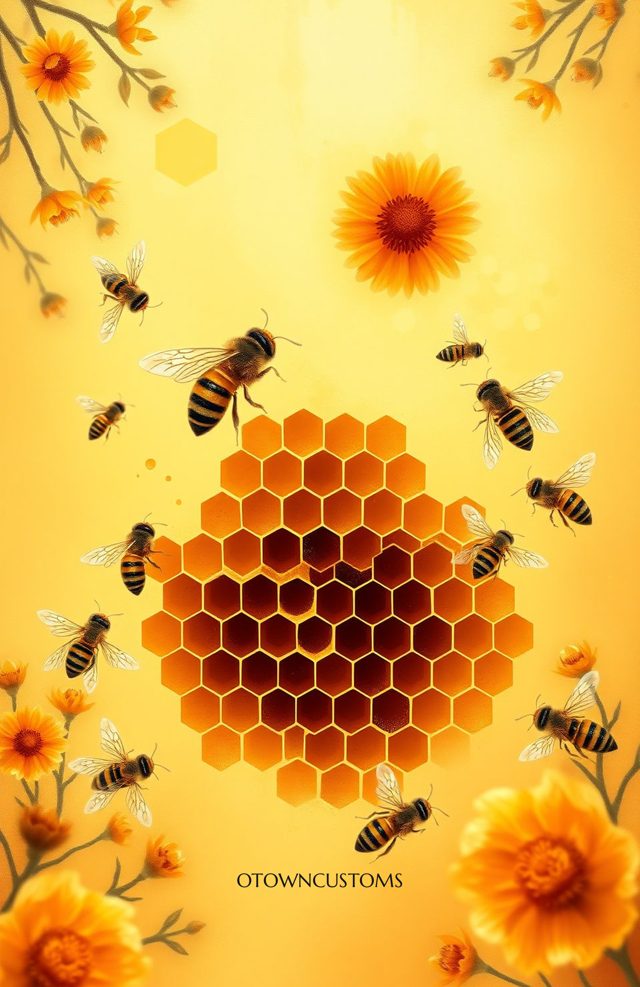 Sweet Honeycomb Bee Realistic Illustration