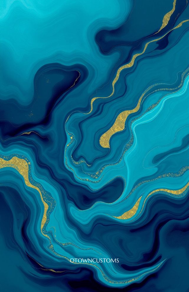 Abstract Ocean Depths Liquid Marble Gold
