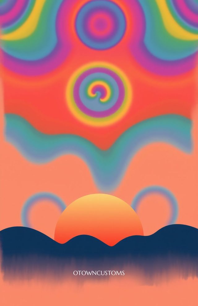 Retro Rainbow Swirl Psychedelic Sunset