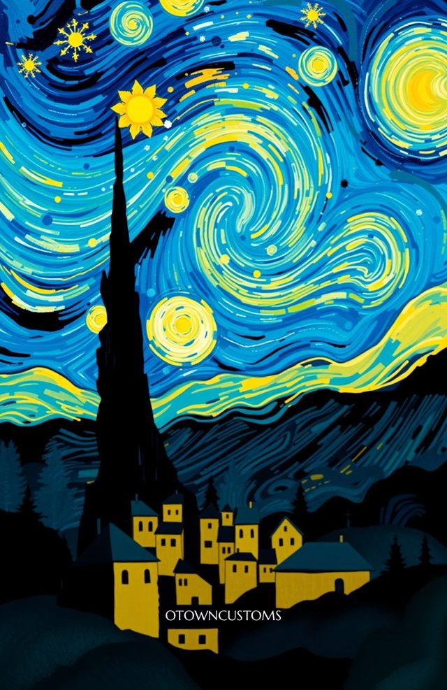 Dreamy Starry Night Post-Impressionist Landscape