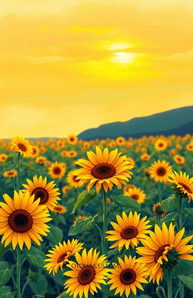Sunflower Field Golden Hour Impressionistic