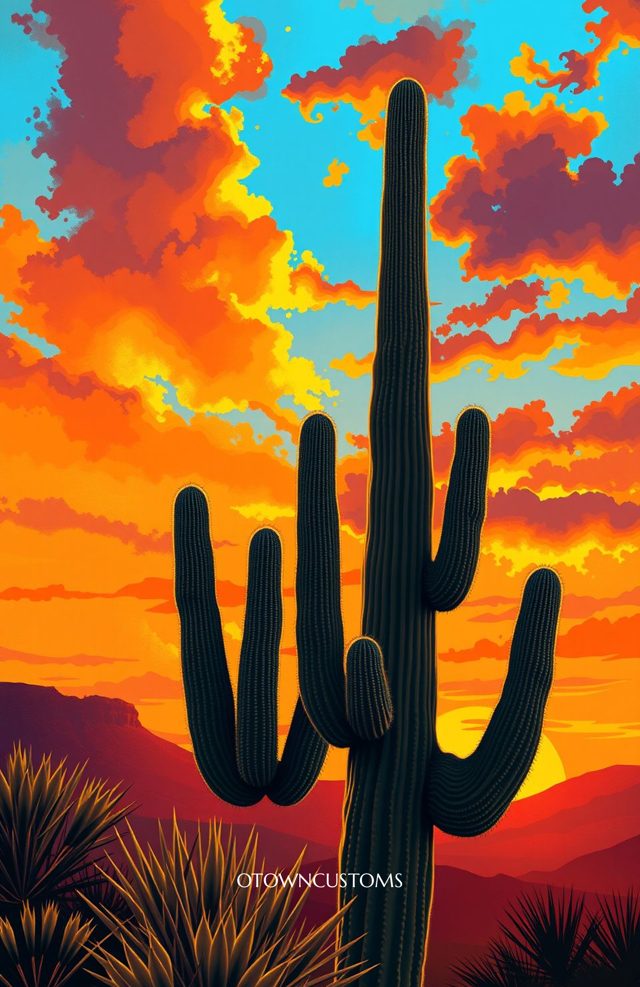 Desert Sunset Cactus Vista Nature Landscape