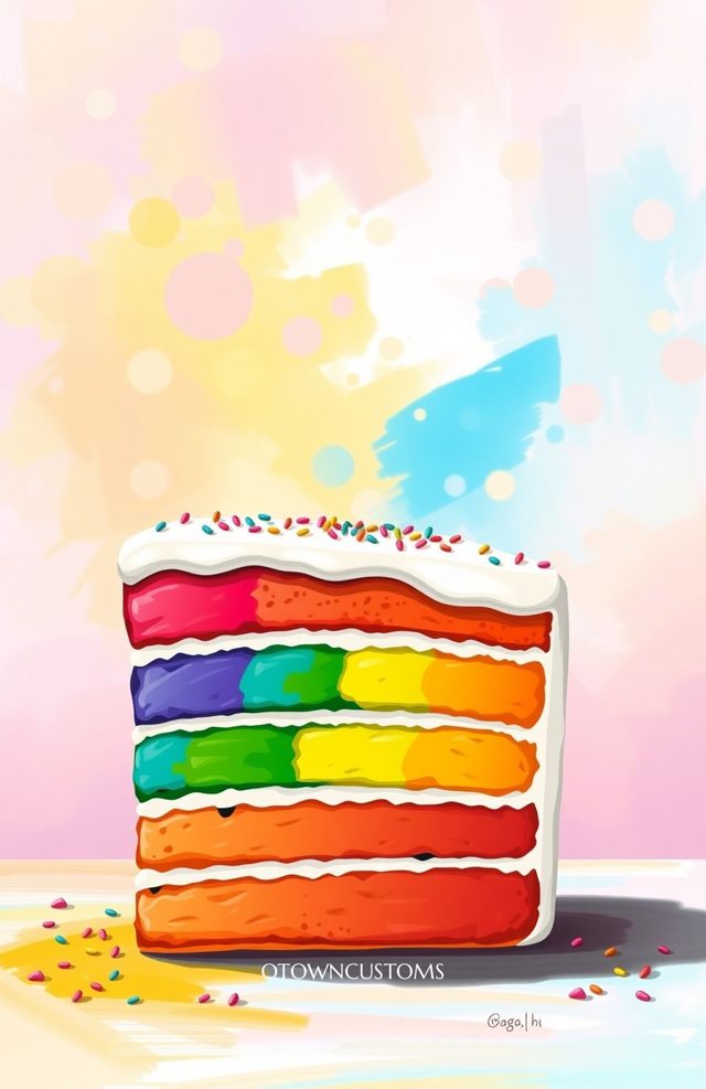 Rainbow Cake Food Illustration
