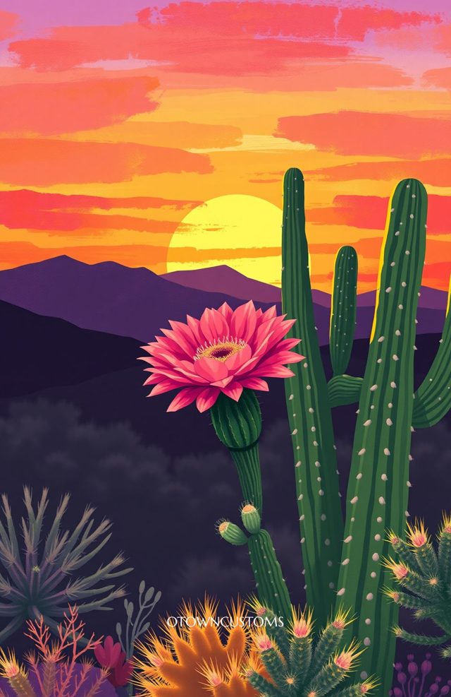 Stylized Desert Sunset Cactus