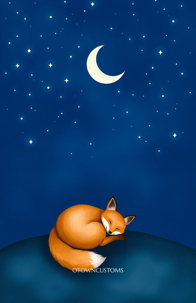Whimsical Illustration Sleeping Fox Stars