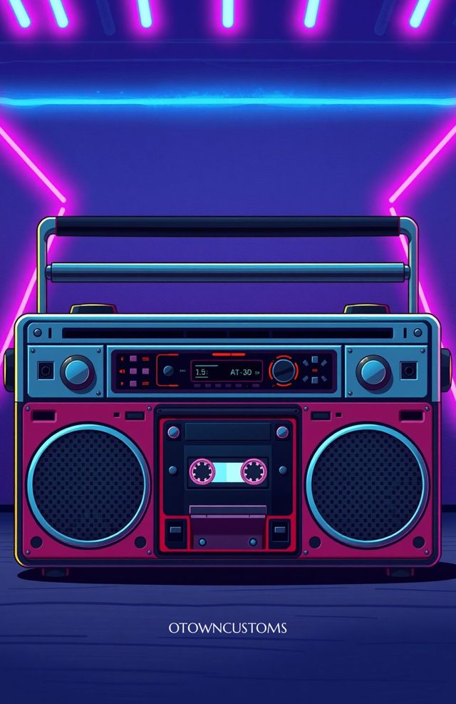 Retro Neon Boombox Mixtape Vibes