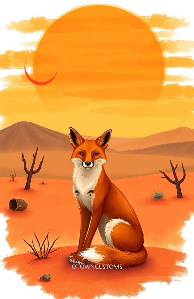 Stylized Desert Fox Sunset Vista