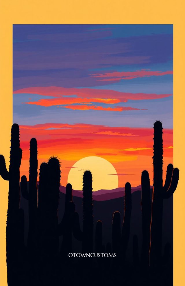 Desert Sunset Cactus Silhouette