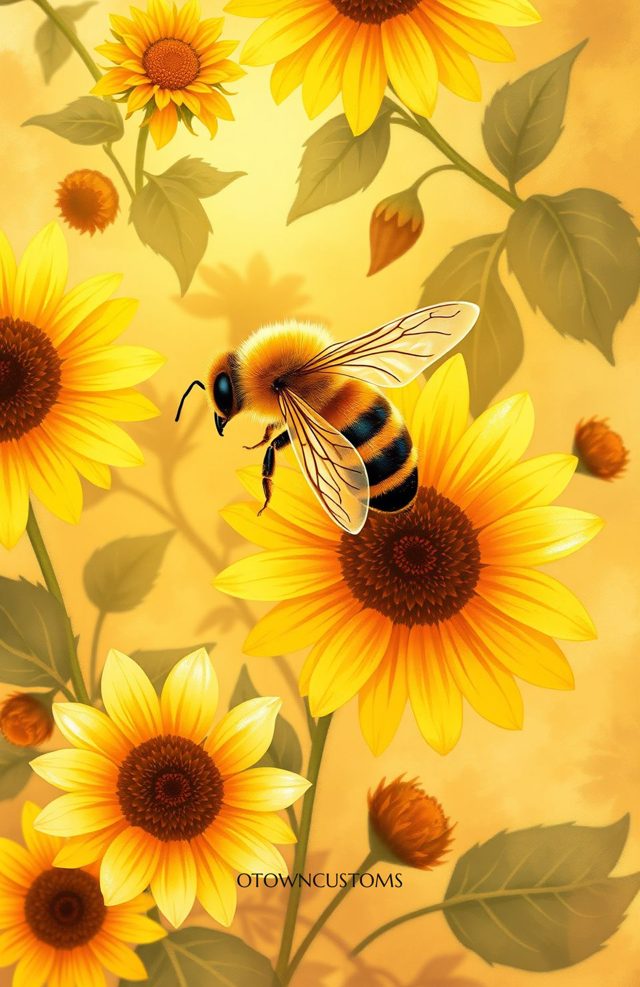 Honey Bee Floral Illustration