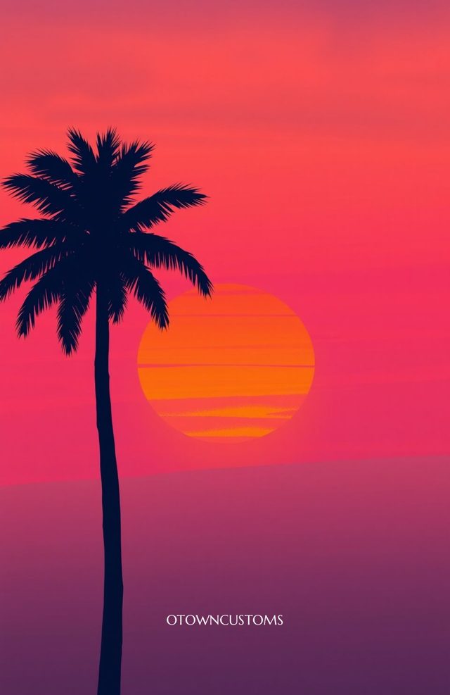 Retro Sunset Palm Silhouette Nature